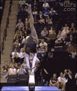 Gymnast nearly falling off, turns a gaff into a nice move